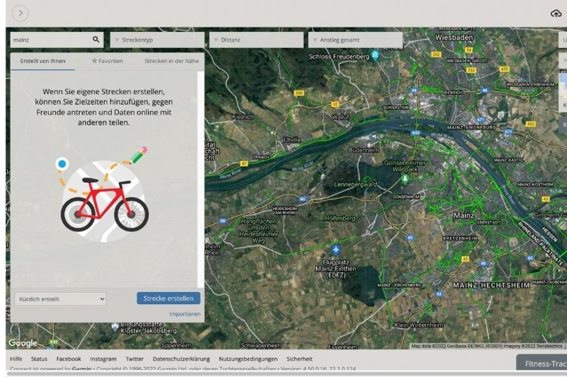 Создание маршрута на ПК в программе Garmin Connect.